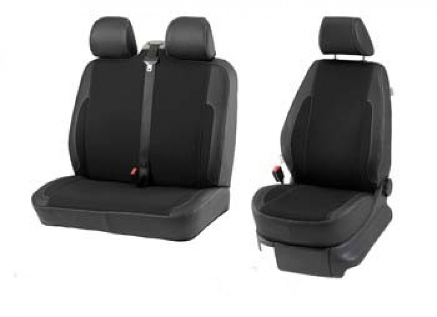 Sitzbezug 3-Sitzer für Ford Custom. Aussparung für Armlehne und  Lordosenstütze an der Innenseite des Fahrer-Seiten-Airbags, Aussparung für  Tisch am 2-Sitzer.