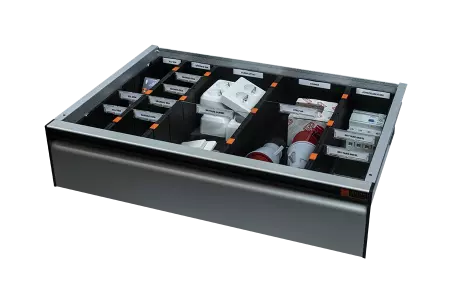 Einsatz 15 Fächer für 612,5 mm breite Schublade Höhe: 140 mm